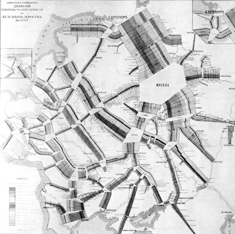 Карта движения грузов по железным дорогам. 1878 г